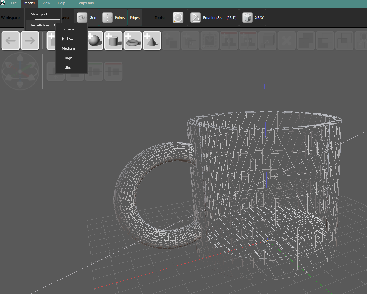 Coffee mug at low mesh resolution